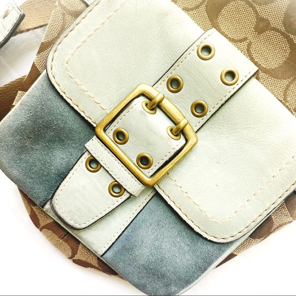 Coach Bags Coach Blue Logo Suede Crossbody Bucket Bag Poshmark